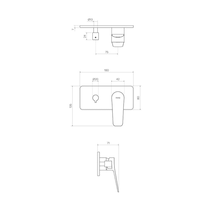 Parisi Float Wall Mixer with 2-Way Diverter - Chrome