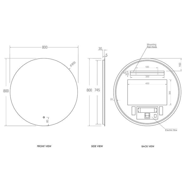 OTTI Bondi 800mm Round LED Frameless Bathroom Mirror
