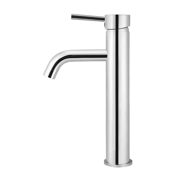 Meir Round Tall Chrome Basin Mixer with Curved Spout