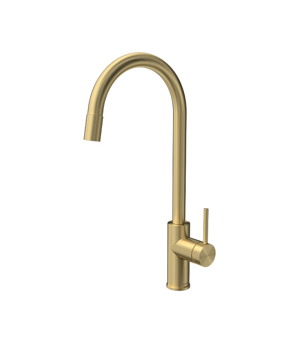 Parisi Envy Kitchen Mixer with Round Spout Pull Out Spray Brushed Brass