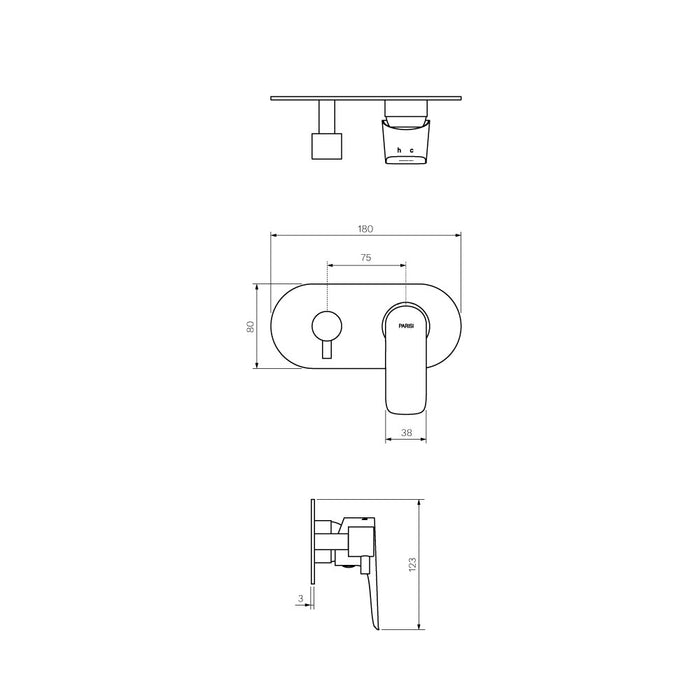 Parisi Slim II Wall Mixer with 2-Way Diverter - Brushed Nickel